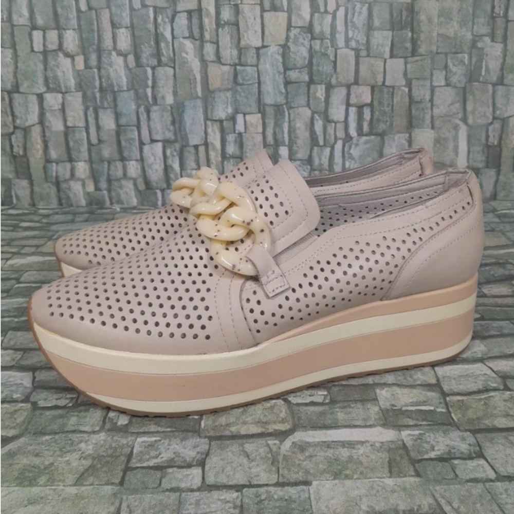 Dolce Vita Cream Platform Flats with Perforated Design